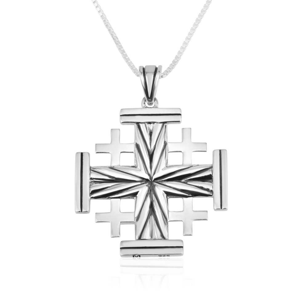 Jerusalem Engraved Cross Sterling Silver Pendant Handmade Jewelry Holy Land - Marina Jewelry Holy Land