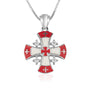 Jerusalem Cross Red White Enamel CZ Pendant - Sterling Silver 925, Holy Land - Marina Jewelry Holy Land