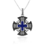Jerusalem Engraved Cross Pendant Silver Blue Enamel Handmade Jewelry Holy Land - Marina Jewelry Holy Land