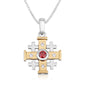 Golden Jerusalem Engraved Cross Pendant Silver Garnet Handmade Jewelry Holy Land - Marina Jewelry Holy Land