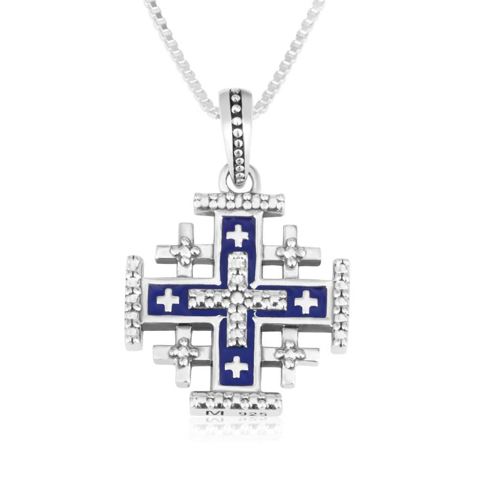 Jerusalem Engraved Cross Pendant Pattern Bead Silver Handmade Jewelry Holy Land - Marina Jewelry Holy Land