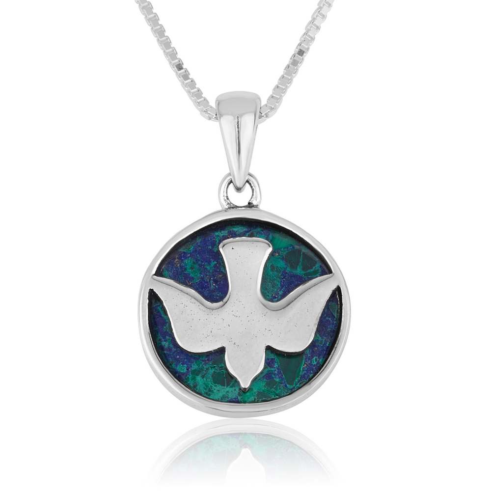 Peace Dove Eilat Stone Pendant Silver Christian Embellished Jewelry Holy Land - Marina Jewelry Holy Land