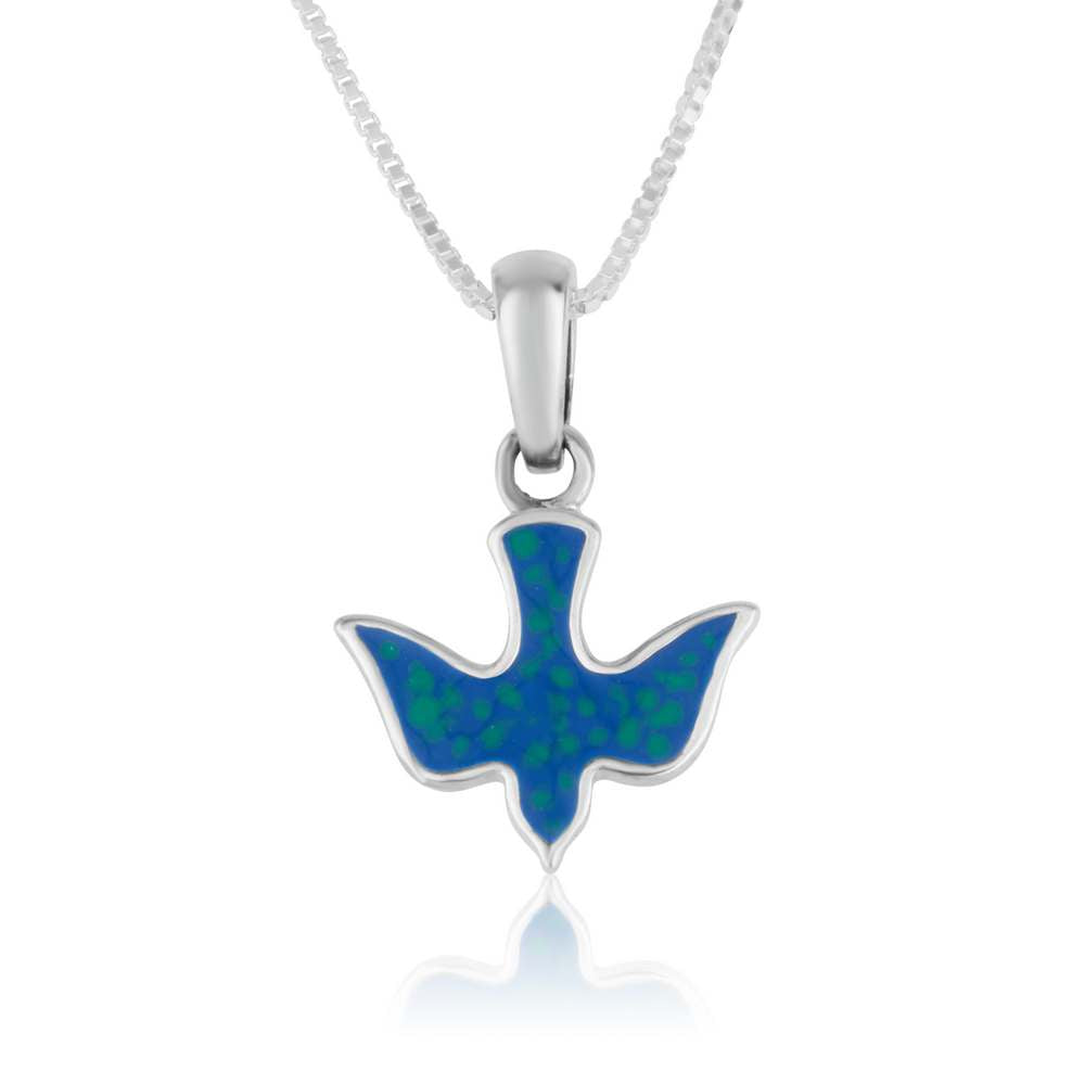 Dove Peace Eilat Stone Pendant Silver Embellished Christian Jewelry Holy Land - Marina Jewelry Holy Land