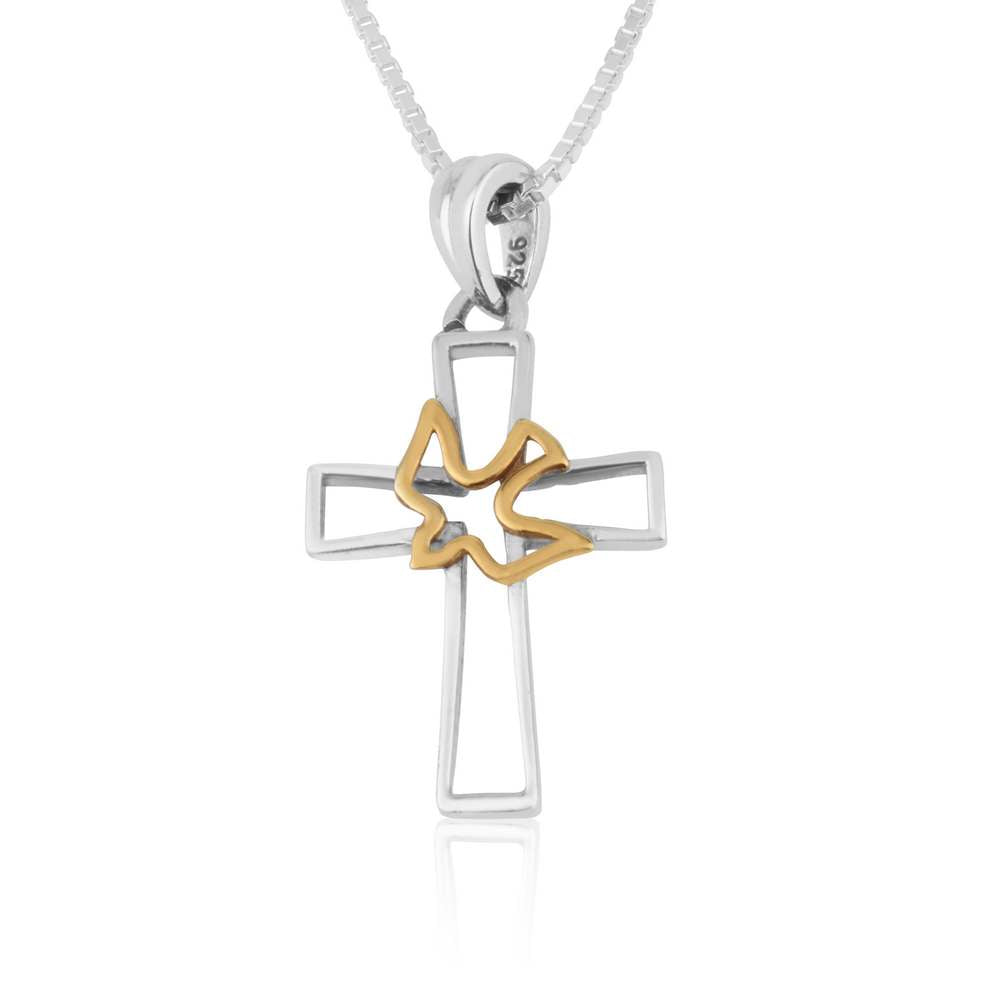 Cross Dove Cutout Pendant Gold Plated Flawlessly Handmade Jewelry Holy Land - Marina Jewelry Holy Land