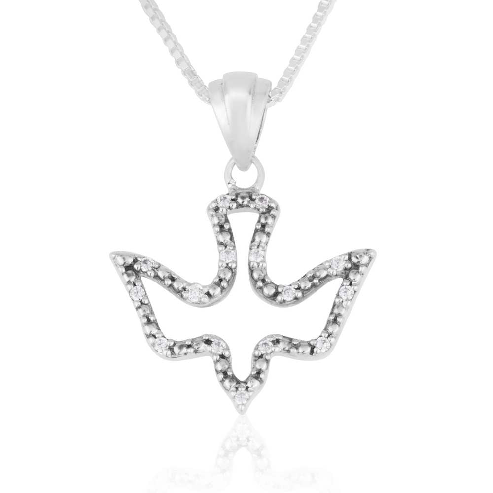 Peace Dove Silver Zircon Stone Pendant Embellished Jewelry Holy Land - Marina Jewelry Holy Land