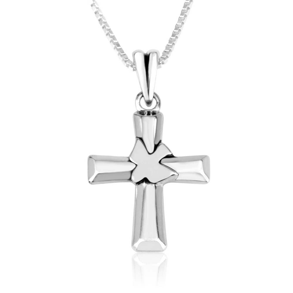 Stylish Cross and Dove Silver Pendant - Marina Jewelry Holy Land