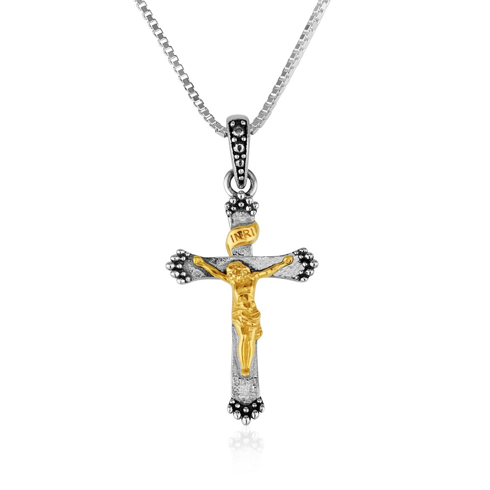 Crucifix Gold Plated Silver Metal Pendant Polished Embellished Jewelry Holy Land - Marina Jewelry Holy Land