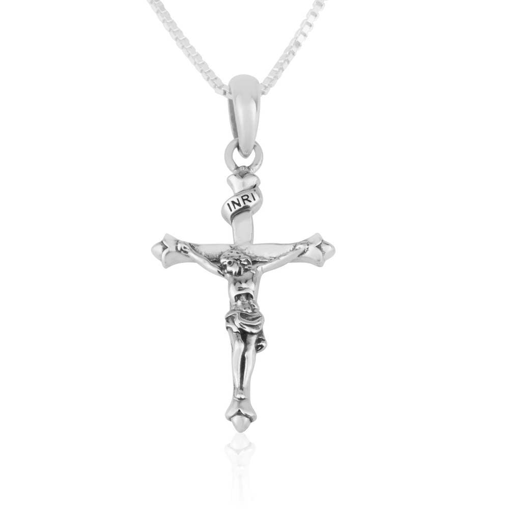 Crucifix Classic Polished Silver Pendant Embellished Jewelry Blessing Holy Land - Marina Jewelry Holy Land