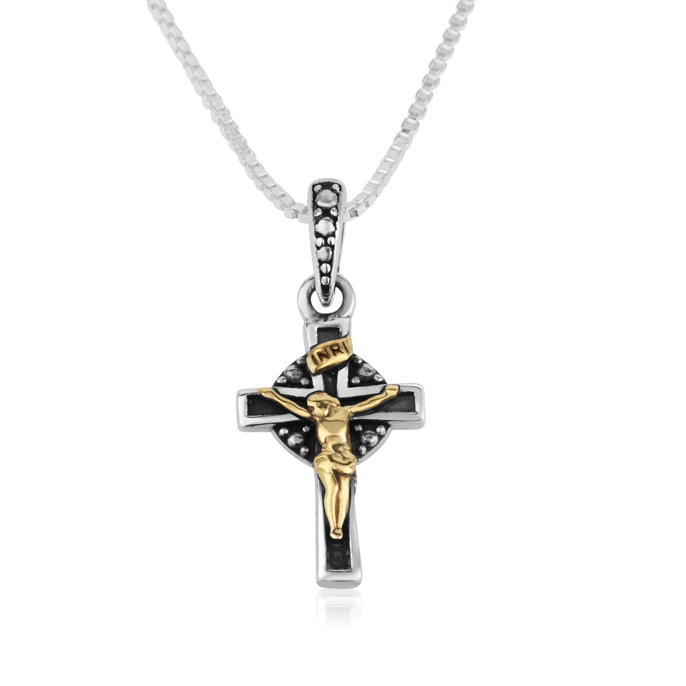 Ornate crucifix pendant necklace gold plated sterling silver decorative - Marina Jewelry Holy Land