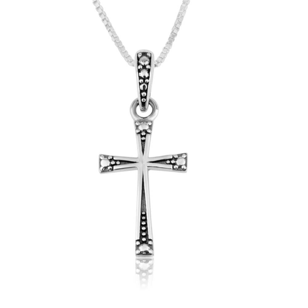 Trinity Cross Pendant Beaded Edges 925 Sterling Silver Jewelry Holy Land - Marina Jewelry Holy Land