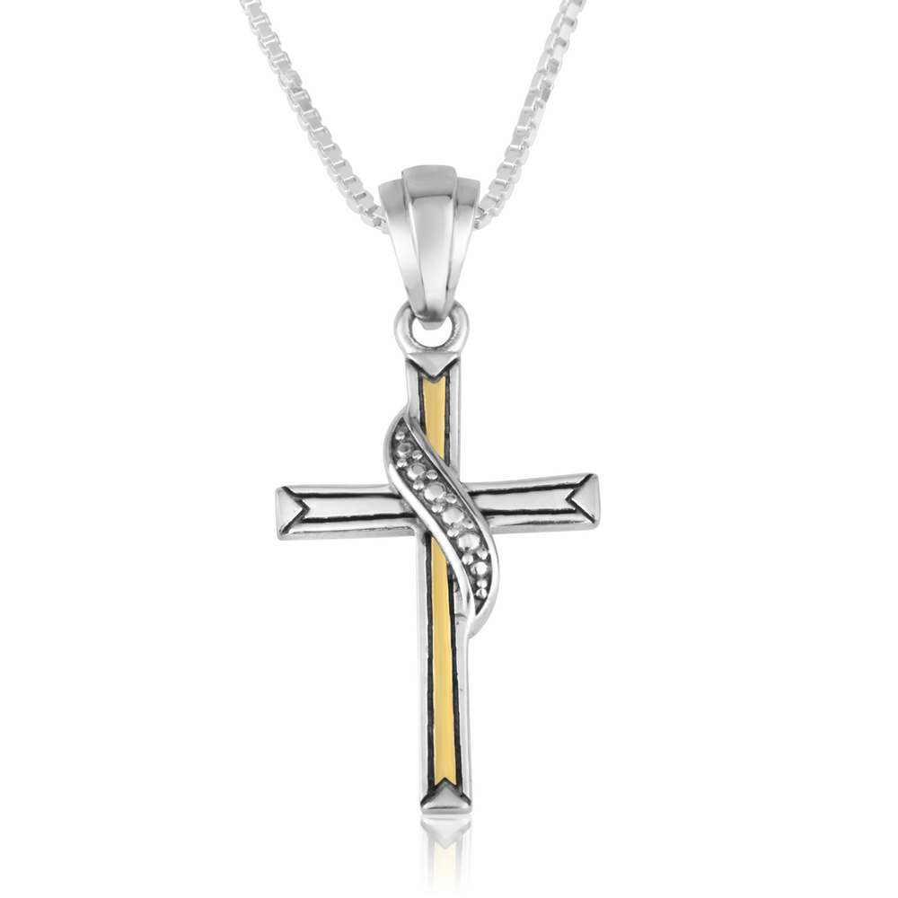 Trinity Cross Pendant Gold Plated Silver Embellished Jewelry Holy Land - Marina Jewelry Holy Land