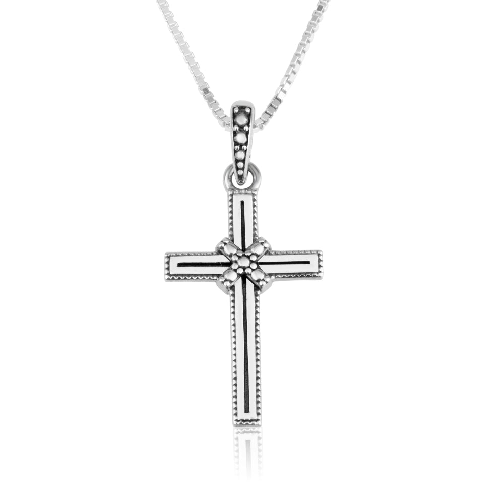 Trinity Cross Beaded Pendant Sterling Silver Embellished Jewelry Holy Land - Marina Jewelry Holy Land