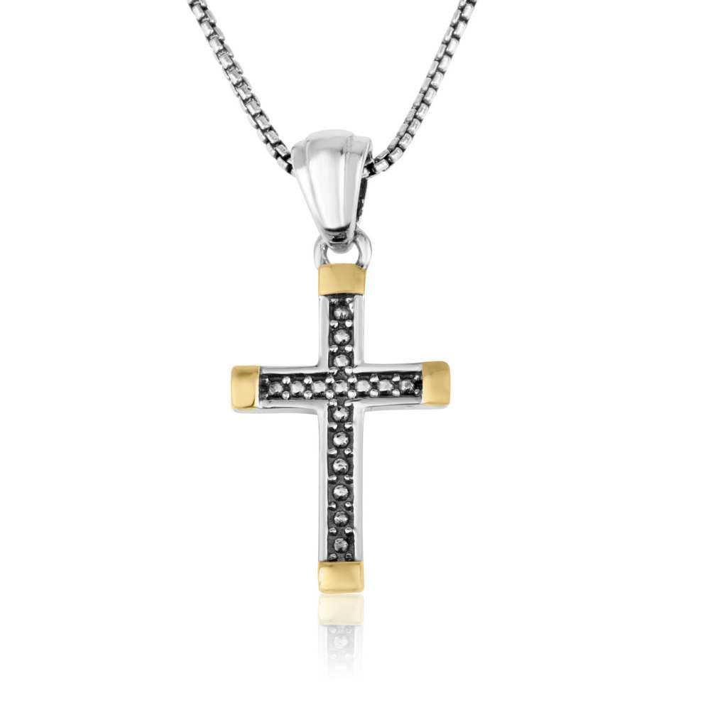 Trinity Beaded Cross Pendant Gold Plated Edges Sterling Silver Jewelry Holy Land - Marina Jewelry Holy Land
