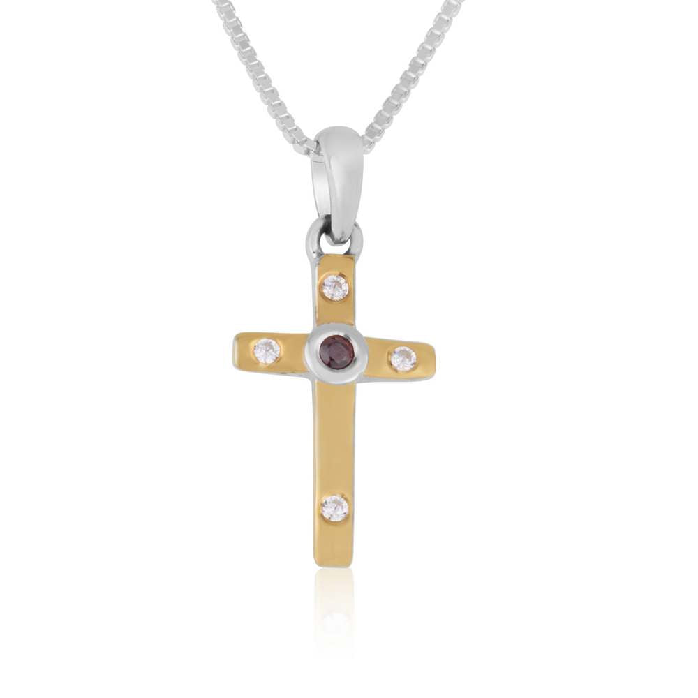 Trinity Cross Zircon Garnet Stones Pendant Embellished Jewelry Holy Land - Marina Jewelry Holy Land