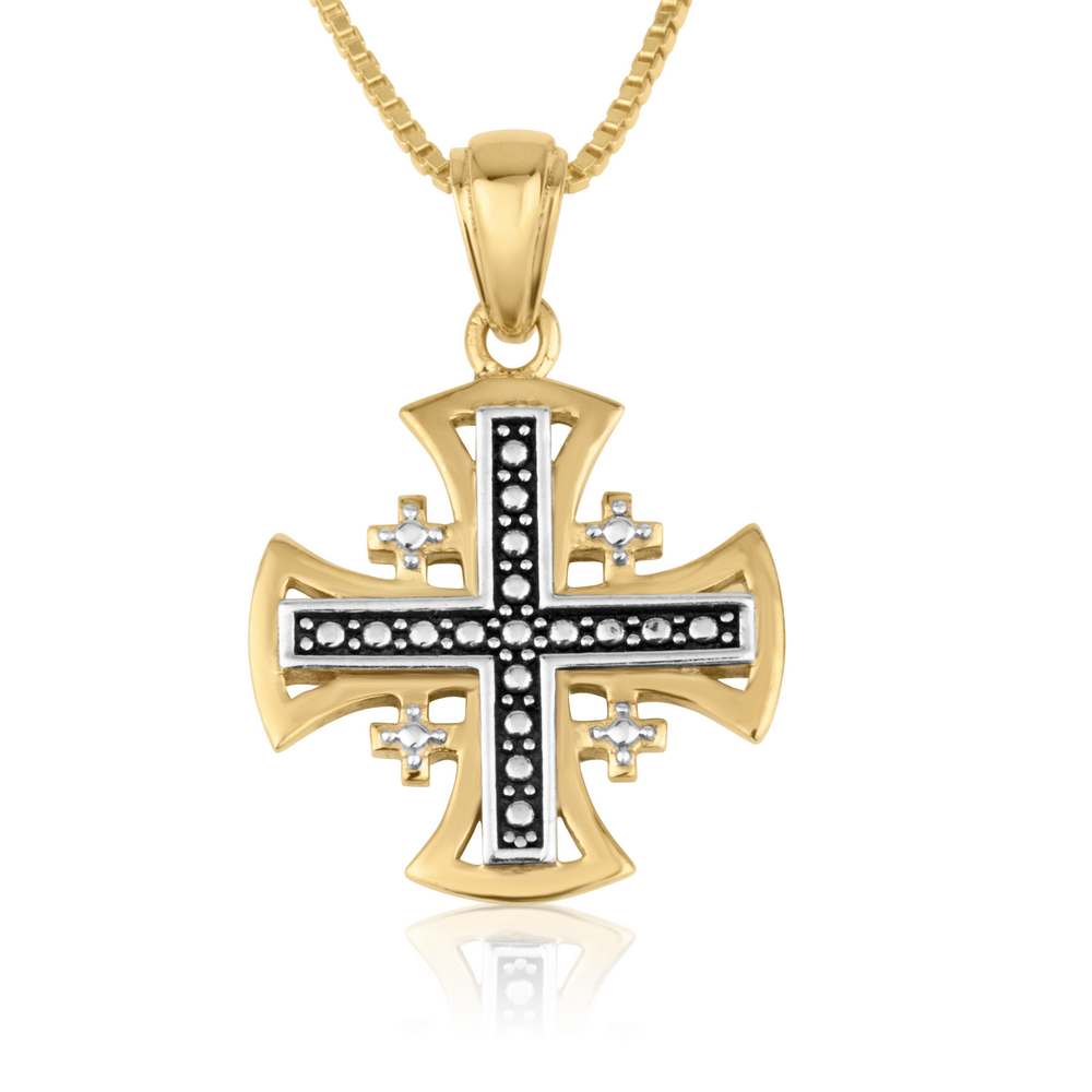 Jerusalem Engraved Cross Gold Plated Sterling Silver Handmade Jewelry Holy Land - Marina Jewelry Holy Land