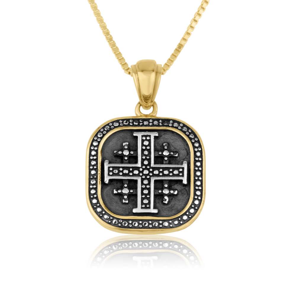 Jerusalem Engraved Cross Square Frame Gold Plated Pendant Jewelry Holy Land - Marina Jewelry Holy Land