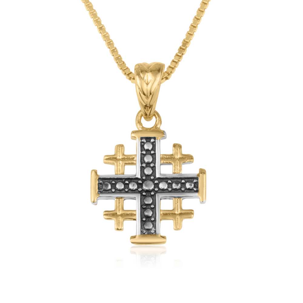 Jerusalem Engraved Cross Gold Plated Silver Pendant Jewelry Holy Land - Marina Jewelry Holy Land