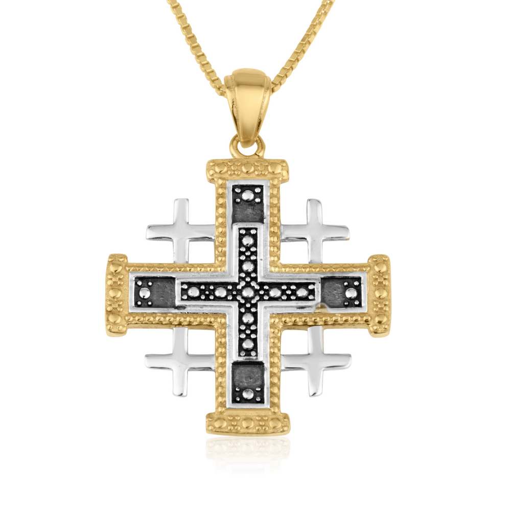 Jerusalem Engraved Gold Plated Cross Pendant Handmade Jewelry Holy Land - Marina Jewelry Holy Land