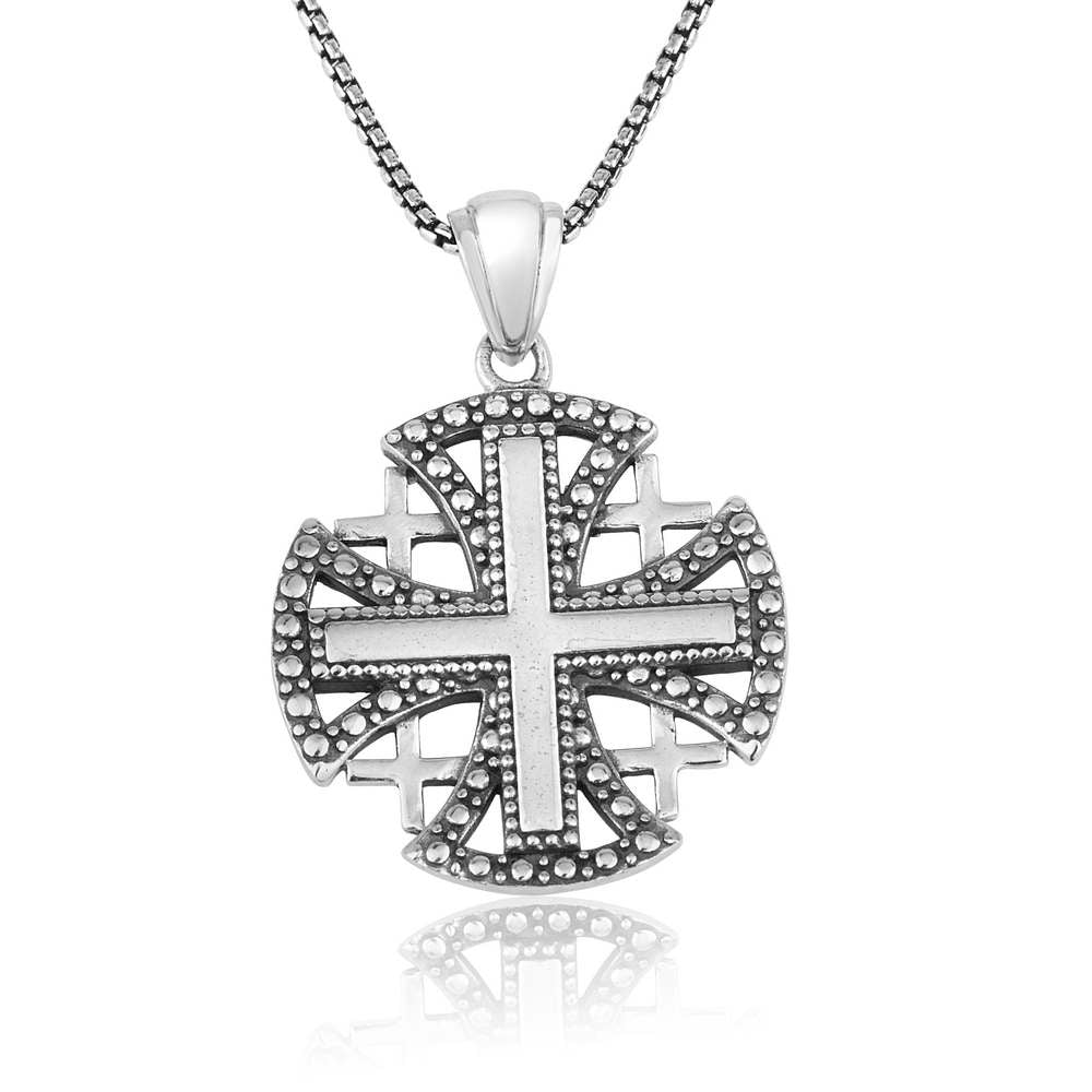 Jerusalem Engraved Beaded Boarder Silver Pendant Handmade Jewelry Holy Land - Marina Jewelry Holy Land