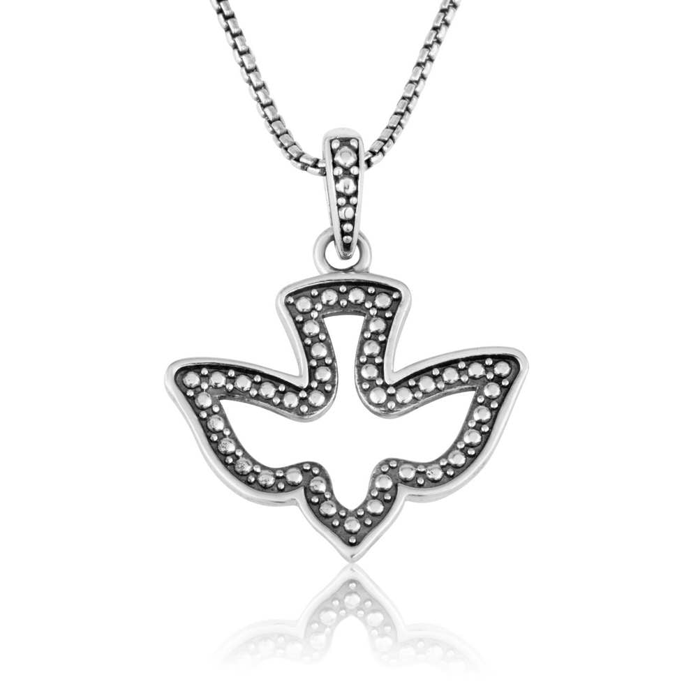 Dove Peace Serenity Cutout Pendant Sterling Silver Embellished Jewelry Holy Land - Marina Jewelry Holy Land