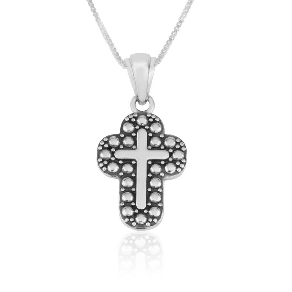 Trinity Cross Beaded Contour Sterling Silver Pendant Handmade Jewelry Holy Land - Marina Jewelry Holy Land