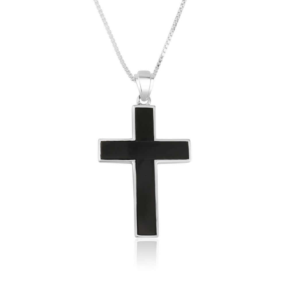 Black Onyx Cross Pendant Large Sterling Silver Holy Land - Marina Jewelry
