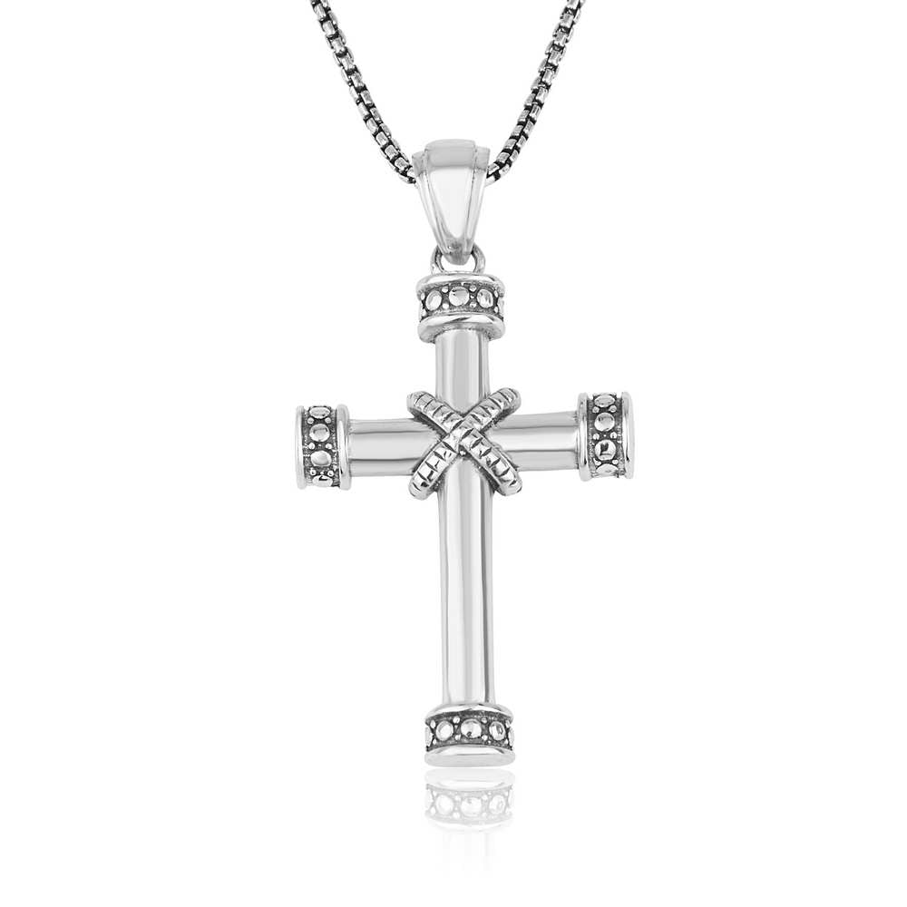 Trinity Cross Pendant Beaded Edge Sterling Silver Handmade Jewelry Holy Land - Marina Jewelry Holy Land