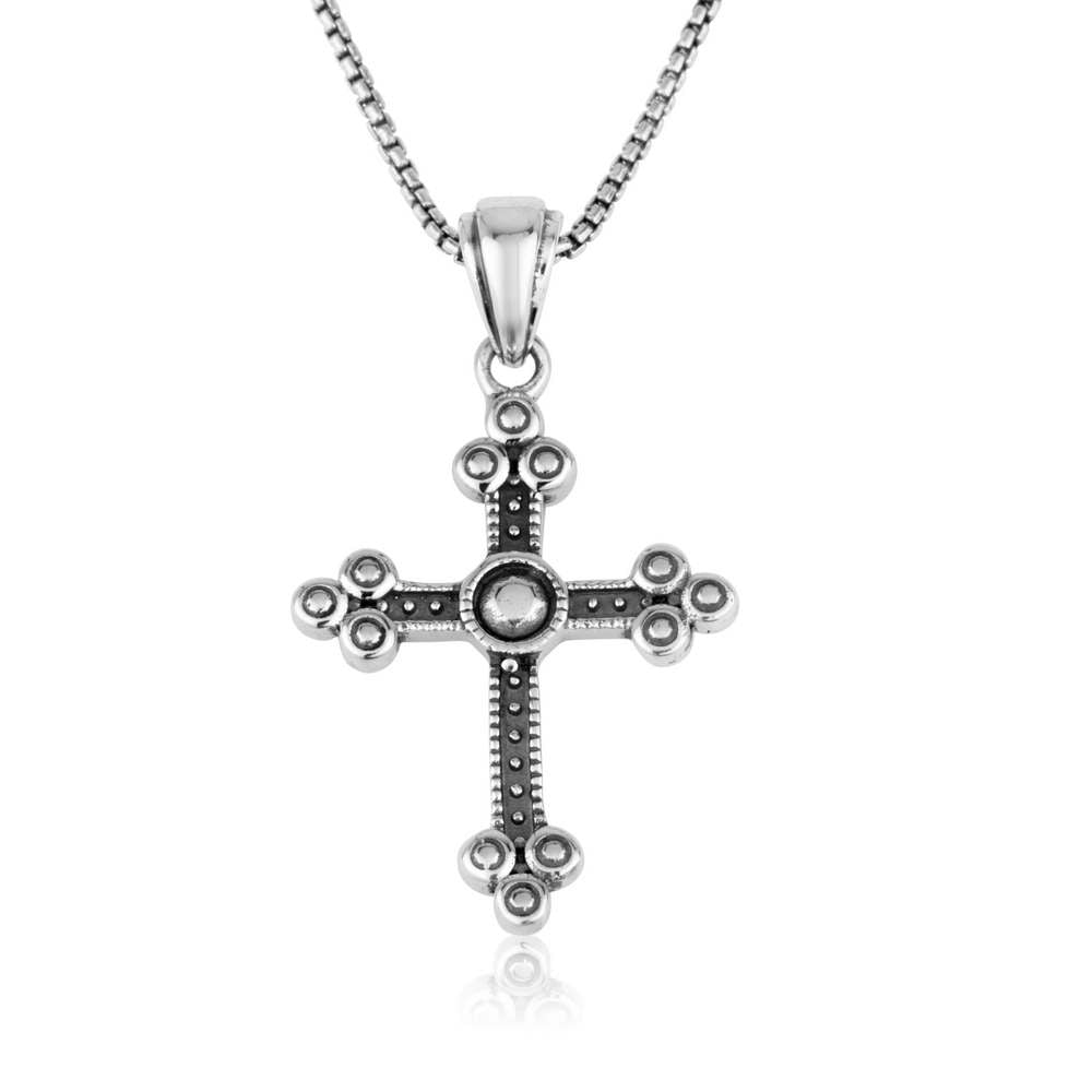 Trinity Cross Beaded Edges Pendant Sterling Silver Handmade Jewelry Holy Land - Marina Jewelry Holy Land