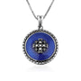 Jerusalem Cross Blue Enamel Round Medallion Pendant - Sterling Silver 925, Holy Land - Marina Jewelry Holy Land