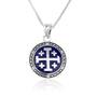 Jerusalem Cross Blue Enamel CZ Halo Pendant - Sterling Silver 925, Holy Land - Marina Jewelry Holy Land