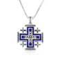 Jerusalem Cross Blue Enamel Large Beaded Pendant - Sterling Silver 925, Holy Land - Marina Jewelry Holy Land