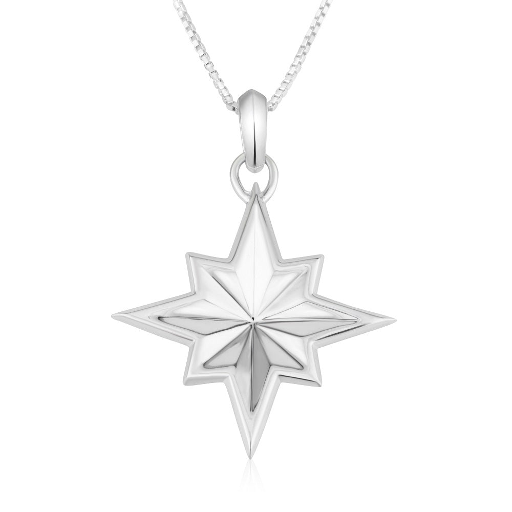 Star of Bethlehem Pendant 3D Domed Polished Sterling Silver Holy Land - Marina Jewelry