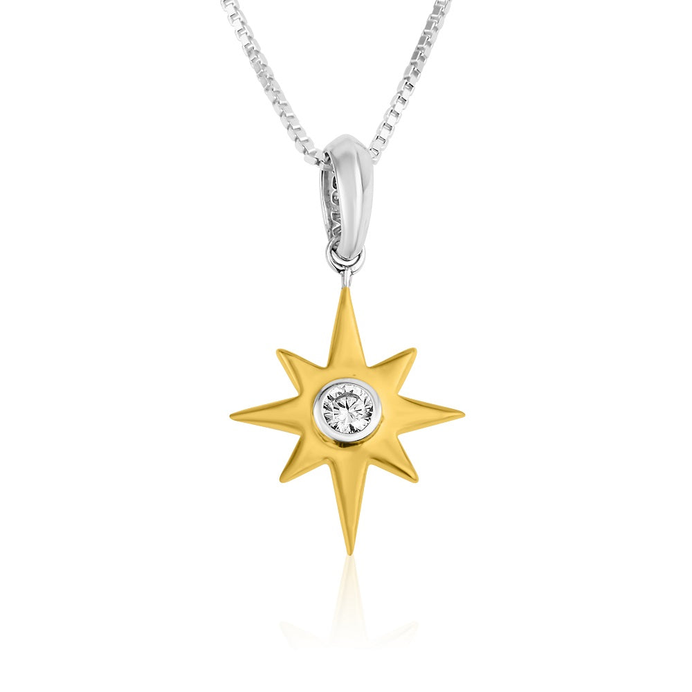 Star of Bethlehem zircon pendant necklace gold plated sterling silver eight-pointed - Marina Jewelry Holy Land