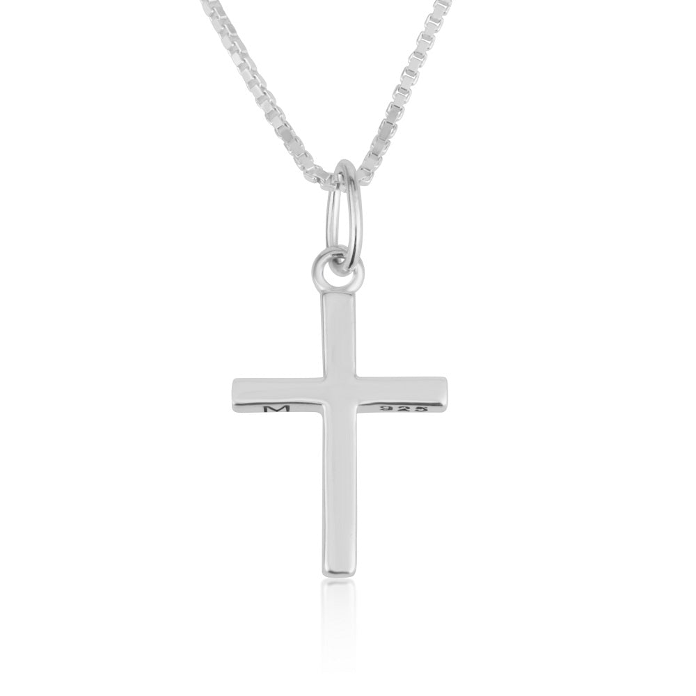 Polished latin cross pendant necklace sterling silver plain minimalist - Marina Jewelry Holy Land