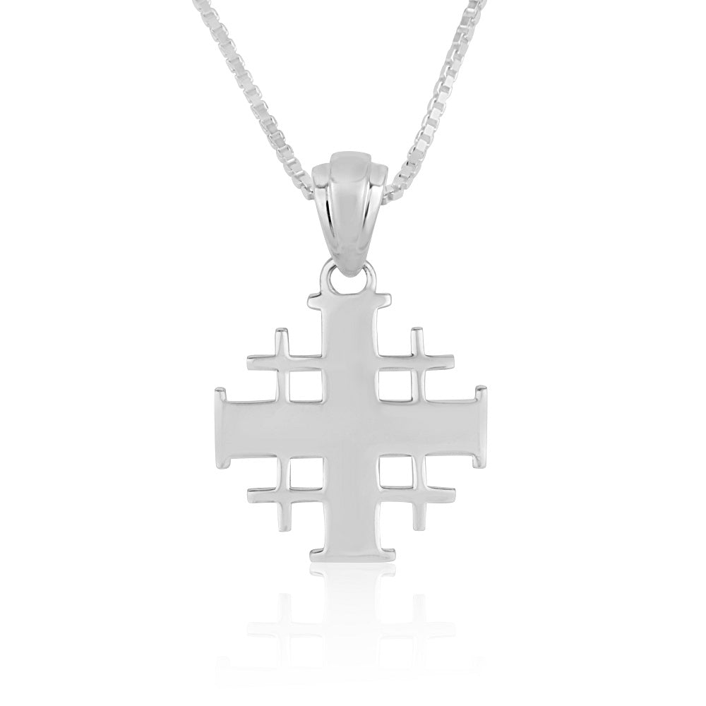 Jerusalem Cross Pendant Flat Polished Sterling Silver Holy Land - Marina Jewelry