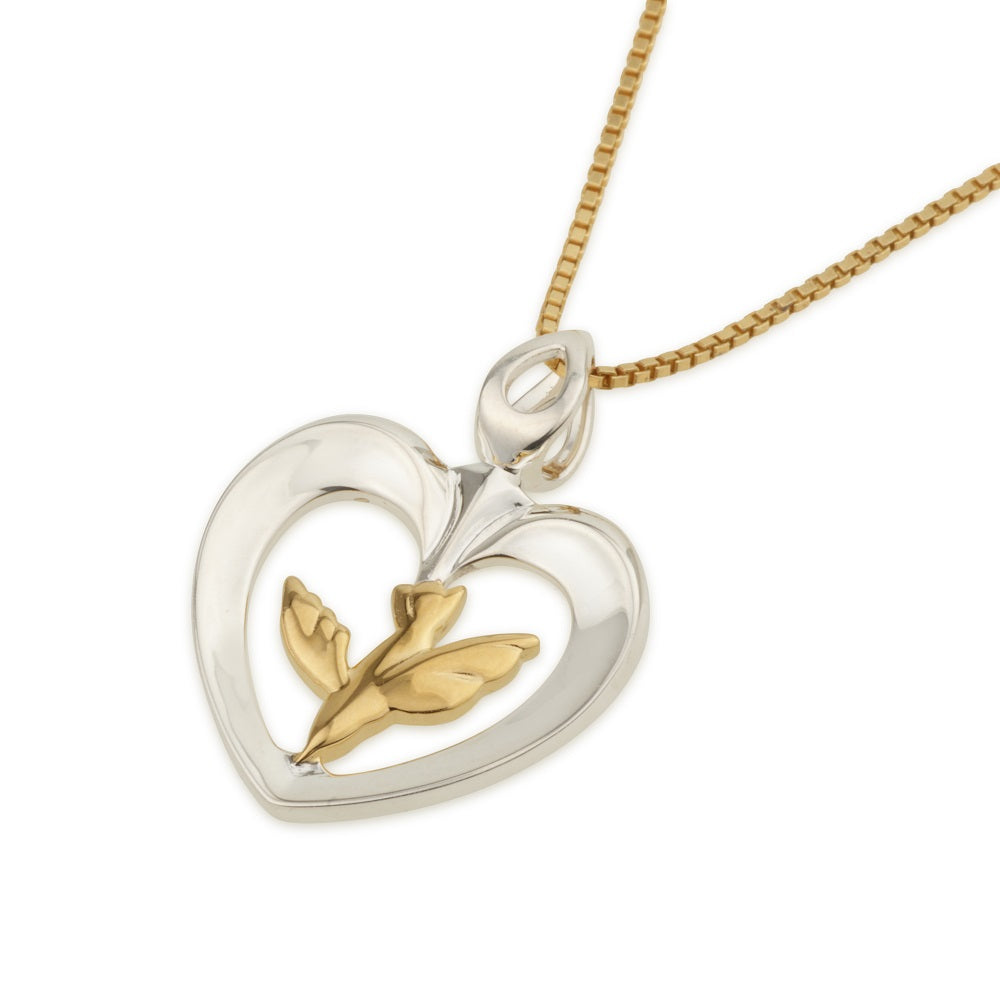Heart Dove Pendant Silver Heart Gold Dove Sterling Silver Holy Land - Marina Jewelry