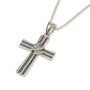 Cross Dove Pendant Striped Oxidized Sterling Silver Holy Land - Marina Jewelry