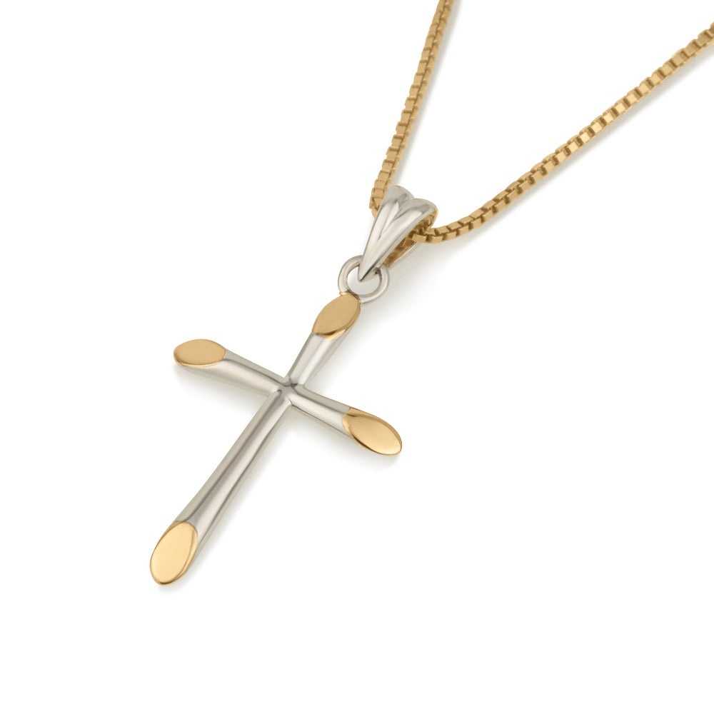 Cross Pendant Gold Tips Two-Tone Sterling Silver Holy Land - Marina Jewelry