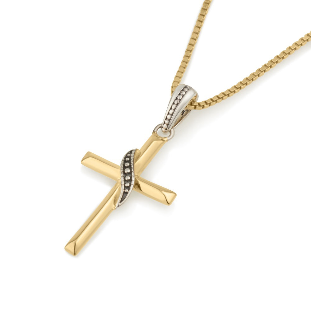 Cross Pendant Gold Silver Beaded Sash Sterling Silver Holy Land - Marina Jewelry