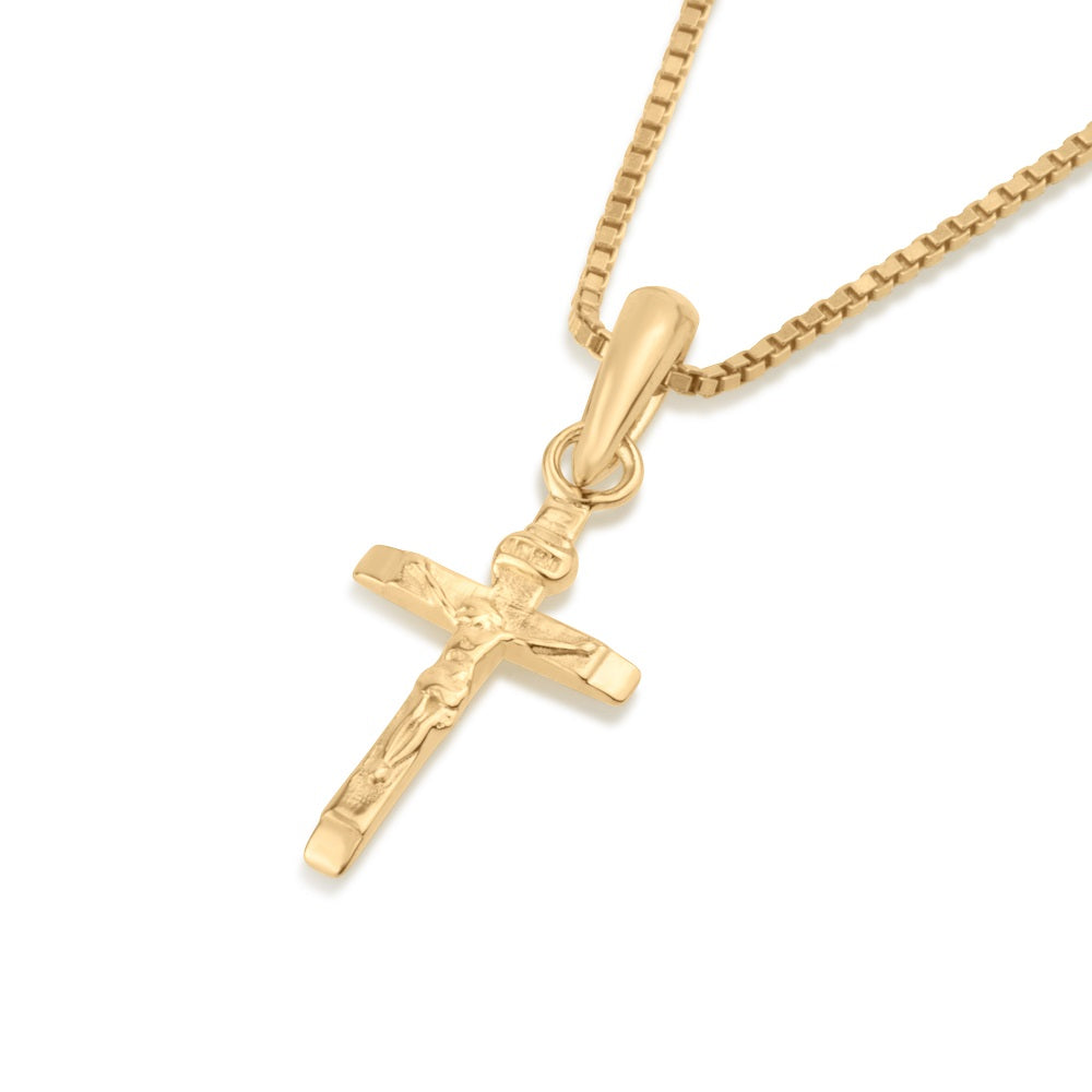 Tiny gold crucifix pendant necklace gold plated sterling silver miniature - Marina Jewelry Holy Land