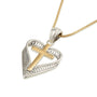 Heart Cross Pendant Textured Silver Heart Gold Cross Sterling Silver Holy Land - Marina Jewelry