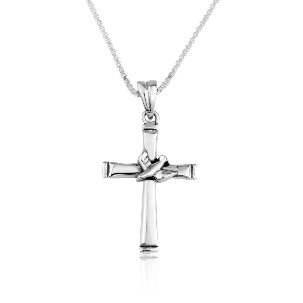 Cross 3D Dove Pendant Polished Sterling Silver Holy Land - Marina Jewelry