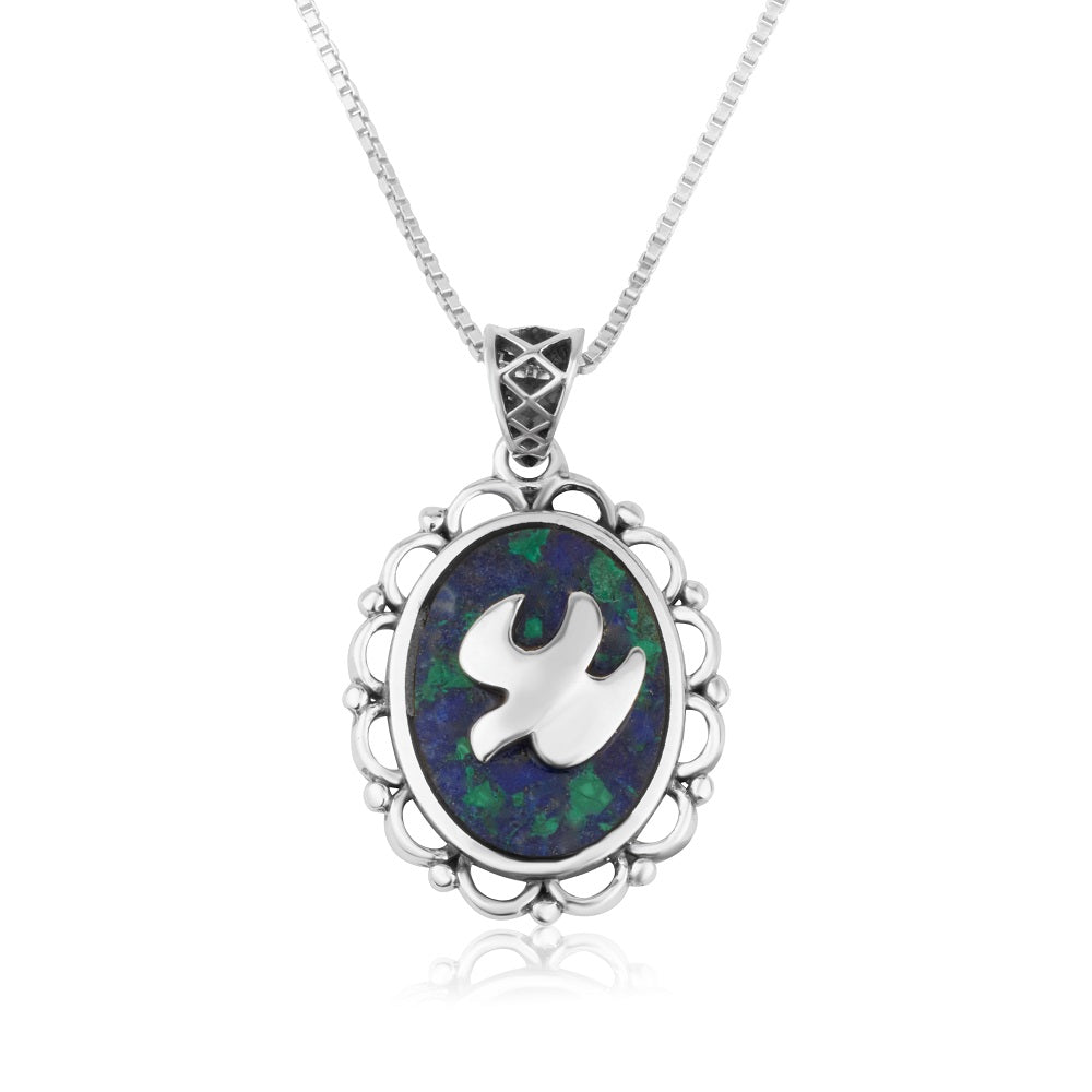 eilat stone ichthus fish cross pendant necklace sterling silver holy land - Marina Jewelry