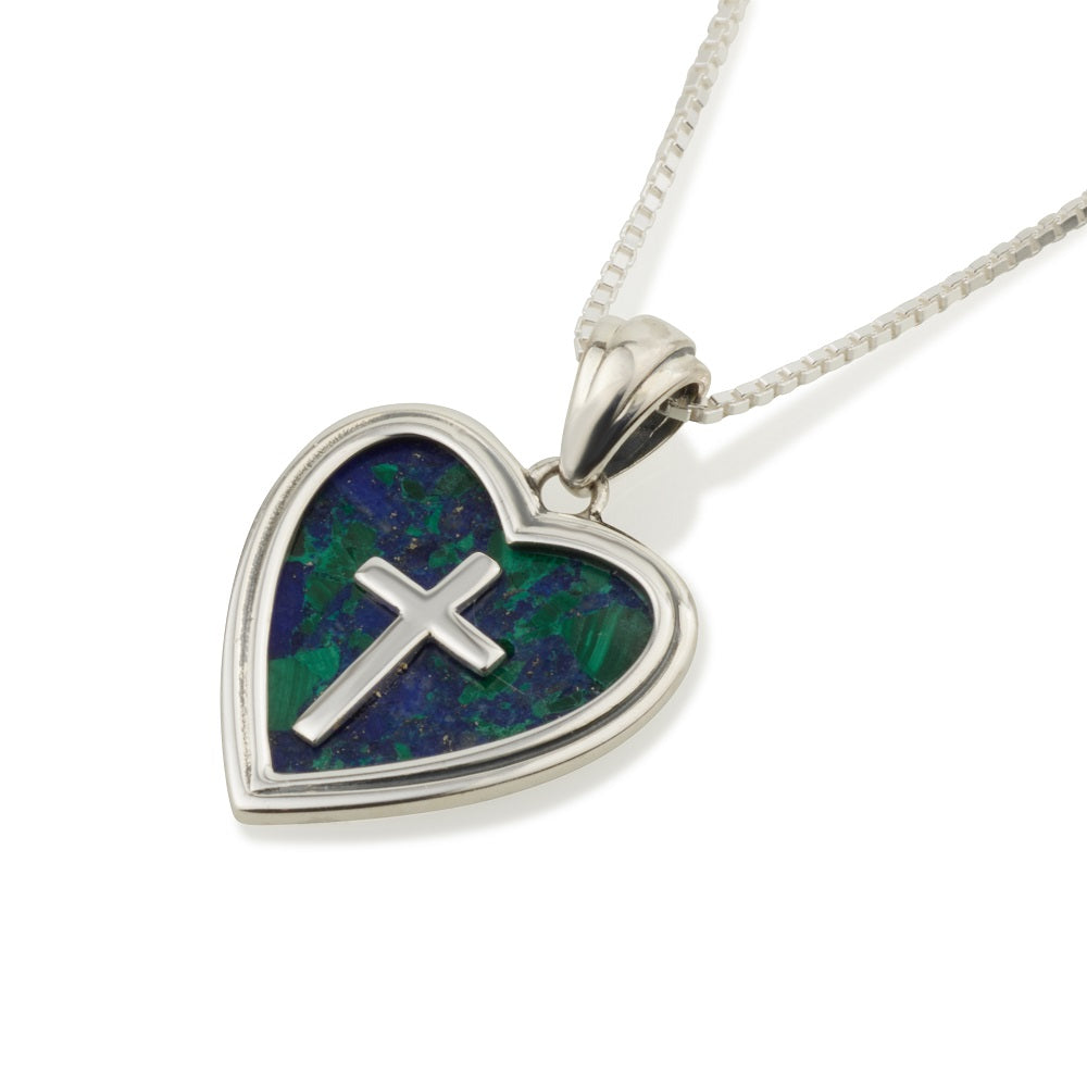 eilat stone heart cross pendant necklace sterling silver small - Marina Jewelry Holy Land