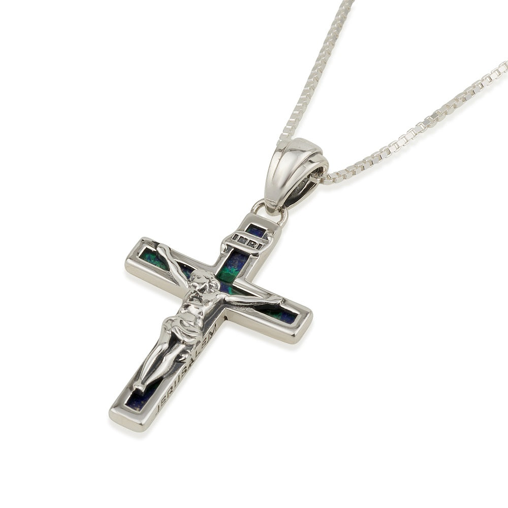 eilat stone heart cross pendant necklace sterling silver large - Marina Jewelry Holy Land