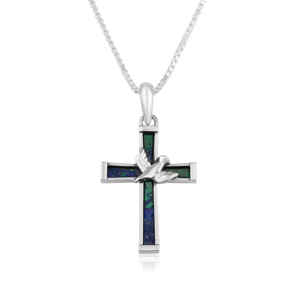 eilat stone heart cross pendant necklace sterling silver medium - Marina Jewelry Holy Land