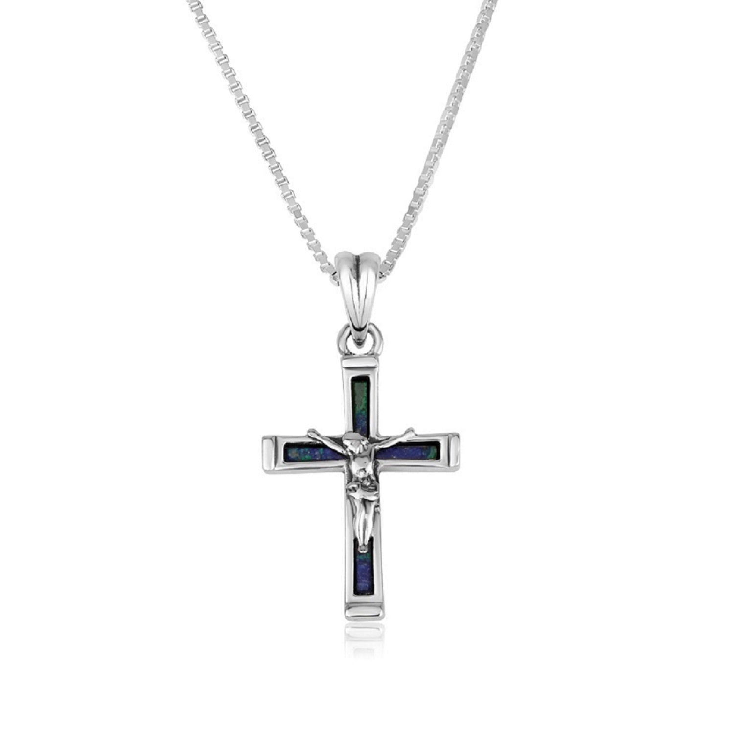 Eilat Stone Crucifix Pendant Sterling Silver Holy Land - Marina Jewelry