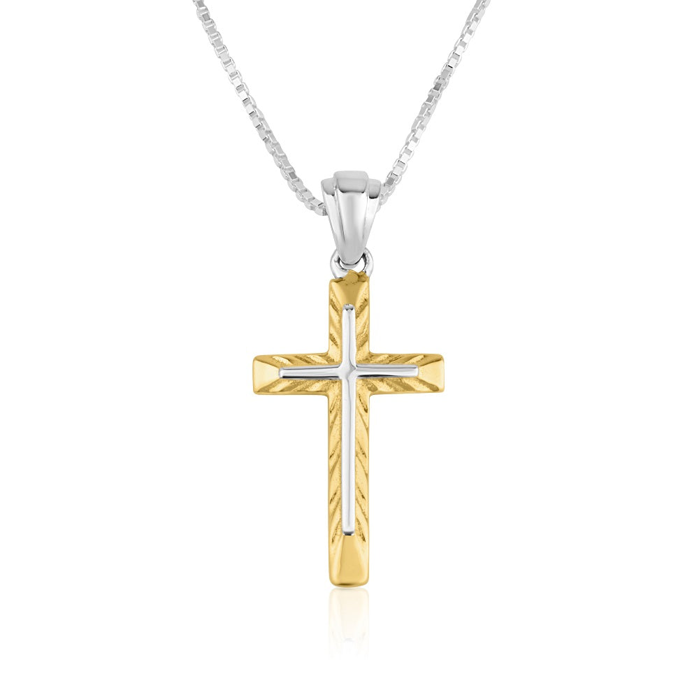 two-tone crucifix pendant necklace gold plated sterling silver INRI - Marina Jewelry Holy Land
