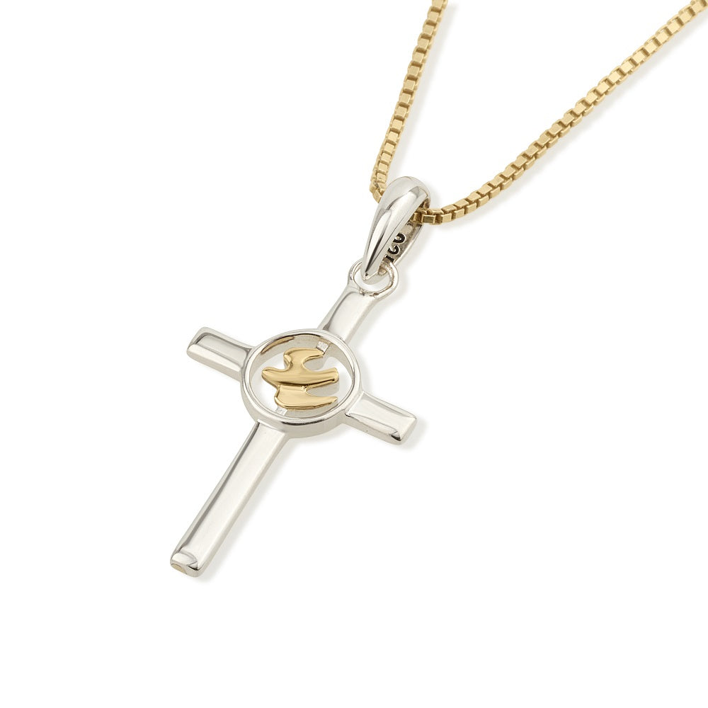 gold dove cross confirmation pendant necklace gold plated sterling silver - Marina Jewelry Holy Land