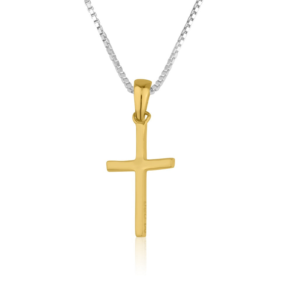plain gold cross pendant necklace sterling silver minimalist - Marina Jewelry Holy Land